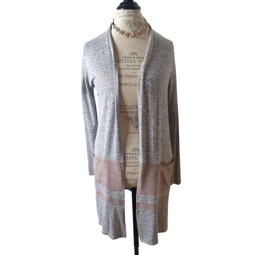 Purple Snow Sweater Long Open Cardigan M Gray Pink Boho Pockets Cozy Grunge